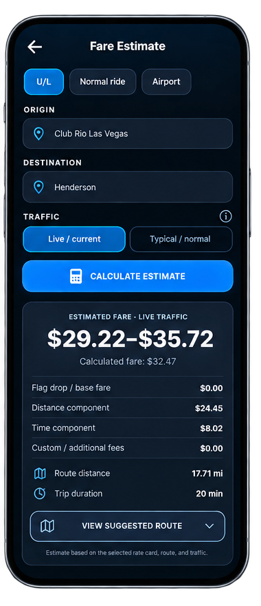 Metro Meter fare estimate screen